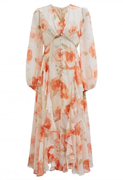 Delicate Ruffle Blossom Chiffon Dress