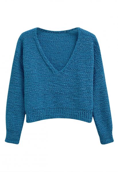 V-Neck Comfy Knit Sweater in Teal
