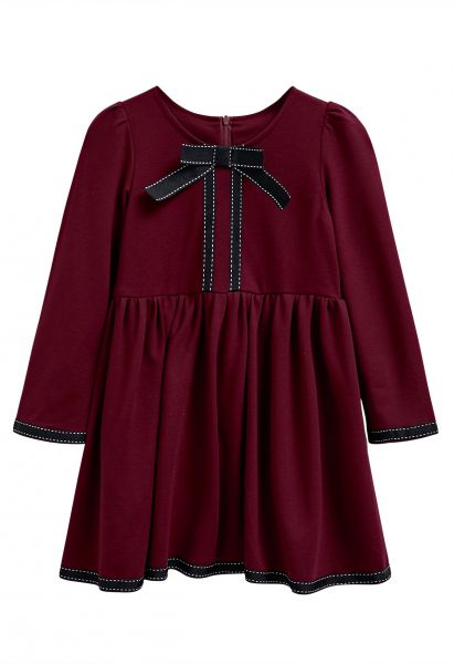 Contrast Edge Bowknot Dress for Kids