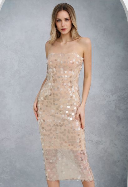 Dazzling Sequined Strapless Midi Dress