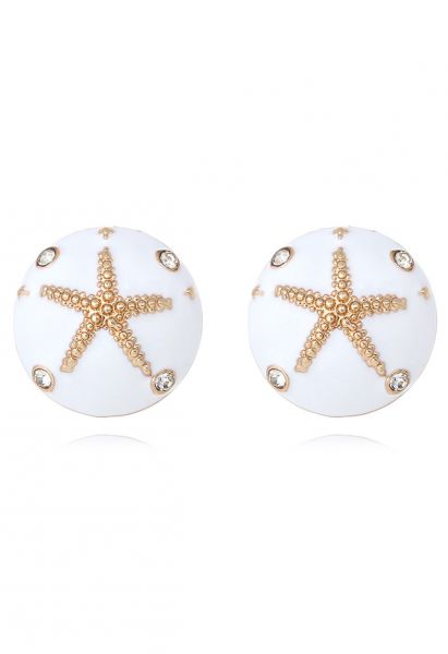 Rounded Starfish Oil Spill Earrings in White