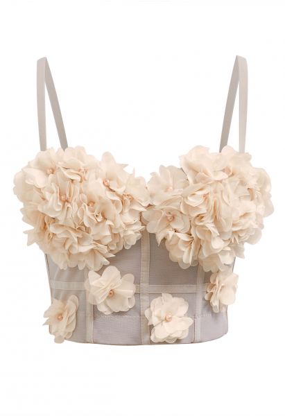 Pearly Petal Bustier Crop Top in Apricot