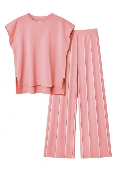 Daily Comfort Sleeveless Top and Straight-Leg Pants Set in Candy Pink