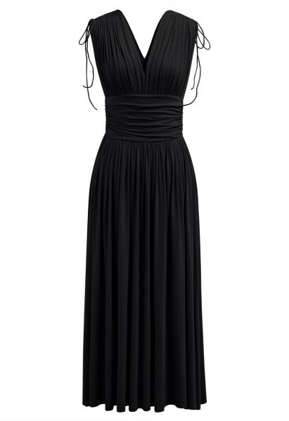 Modal Essential V-Neck Drawstring Dress in Black