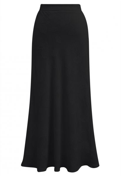 Emboss Floral Texture Maxi Skirt in Black