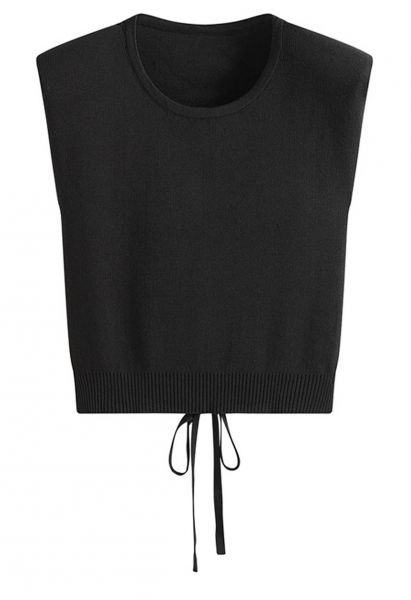 Tie-Back Sleeveless Rib Knit Top in Black