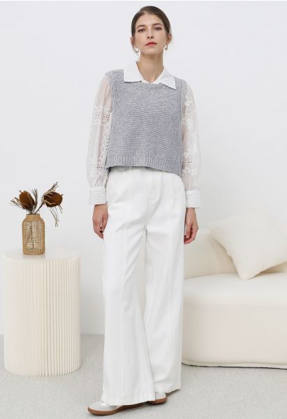 Iconic Silhouette Belted Palazzo Jeans in White