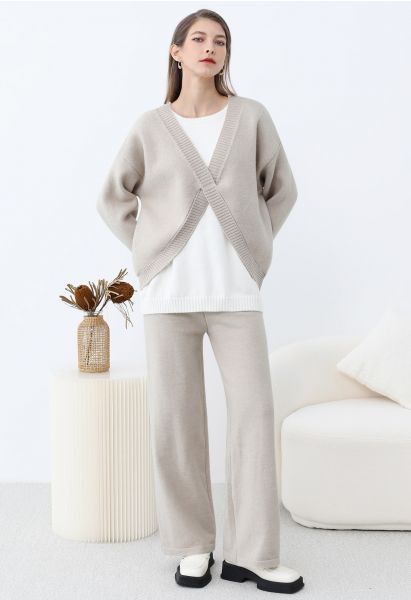 Leisurely Fake Two-Piece Knit Sweater and Pants Set in Linen