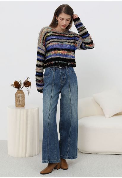 Iconic Silhouette Belted Palazzo Jeans in Blue