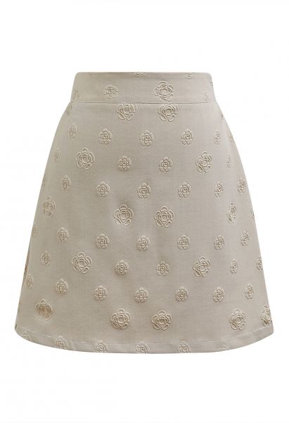 Embossed Rose Mini Bud Skirt in Taupe