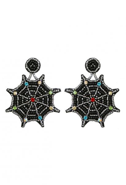 Multicolored Rhinestones Cobweb Earrings