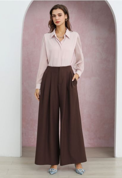 Allure in Motion Elastic Waist Pleats Palazzo Pants in Burgundy