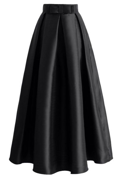 Luxurious Night Bowknot Pleated A-Line Skirt in Black