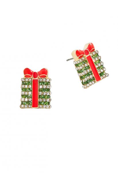 Christmas Gift Box Rhinestone Earrings