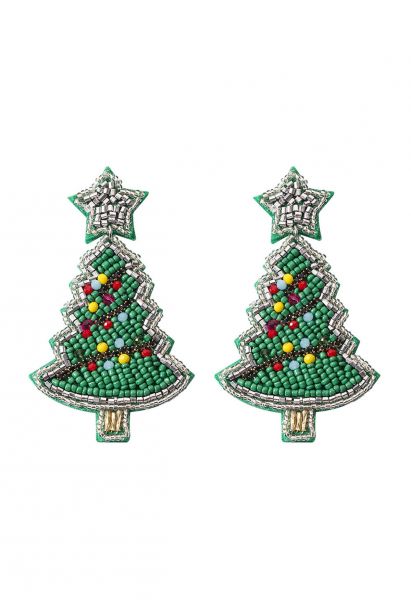 Vibrant Beaded Christmas Tree Earrings