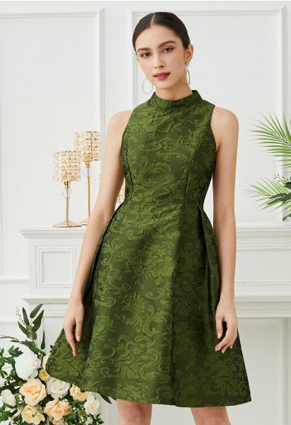 Splendid Floral Jacquard Sleeveless Dress in Green