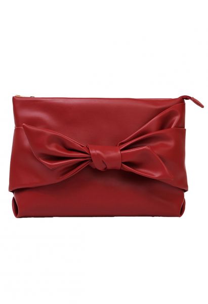 Delightful Bow PU Clutch in Red