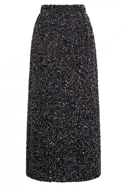 Chromatic Sequins Pencil Maxi Skirt in Black