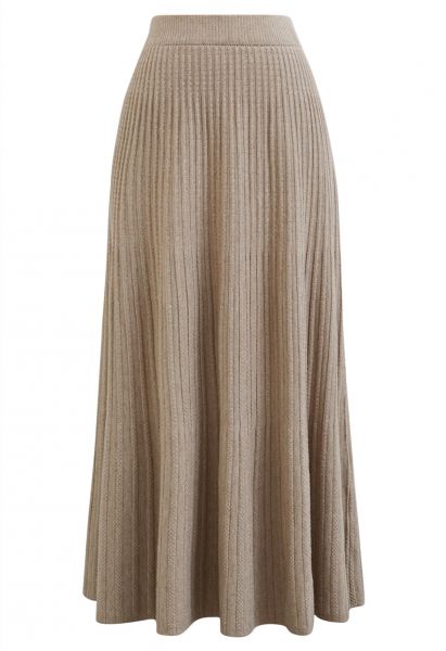 Gentle Touch Ribbed Knit Maxi Skirt in Light Tan