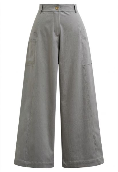 Side Patch Pockets Wide-Leg Pants in Grey