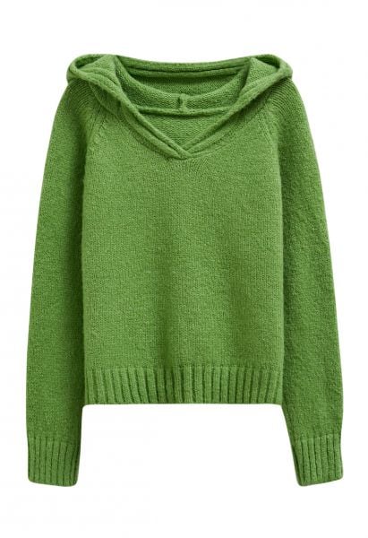 Relaxed-Fit Hooded Knit Sweater in Green