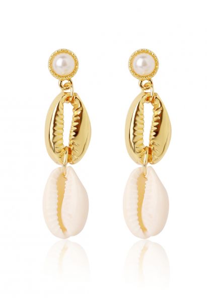 مزدوجة Cowrie Shell Charm أقراط اللؤلؤ