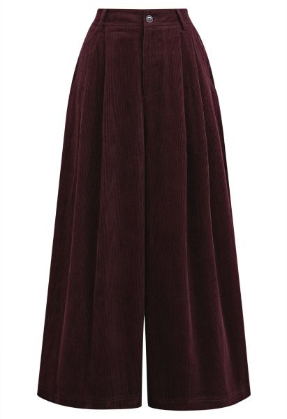 Side Pockets Corduroy Wide-Leg Pants