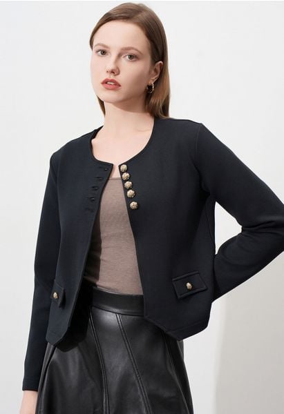 Posh Pursuits Fake Flap Pockets Buttoned Coat in Black