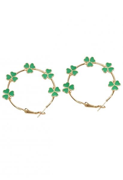 Lucky Clover Oil Spill Hoop Earrings in Gold