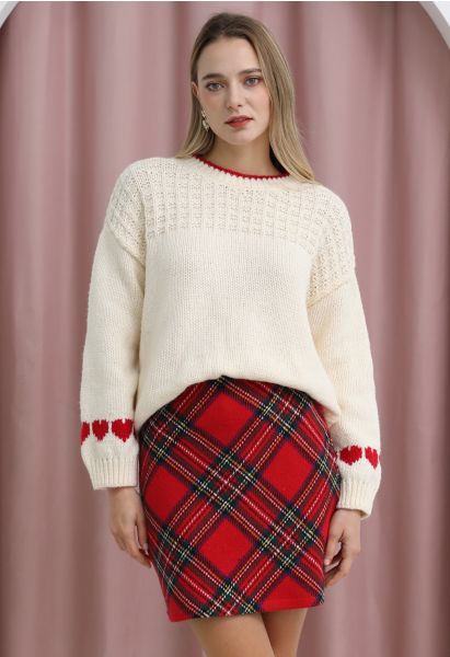 Red Tartan Wool-Blend Mini Bud Skirt