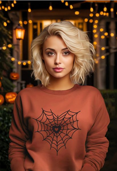 Black Heart Spider Web Pattern Sweatshirt