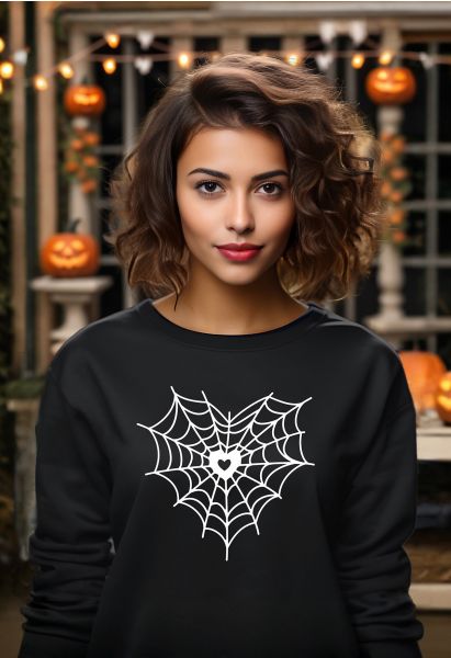 White Heart Spider Web Pattern Sweatshirt