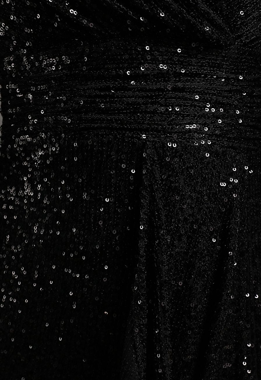 فستان ملفوف لامع ومزين بالترتر باللون الأسود