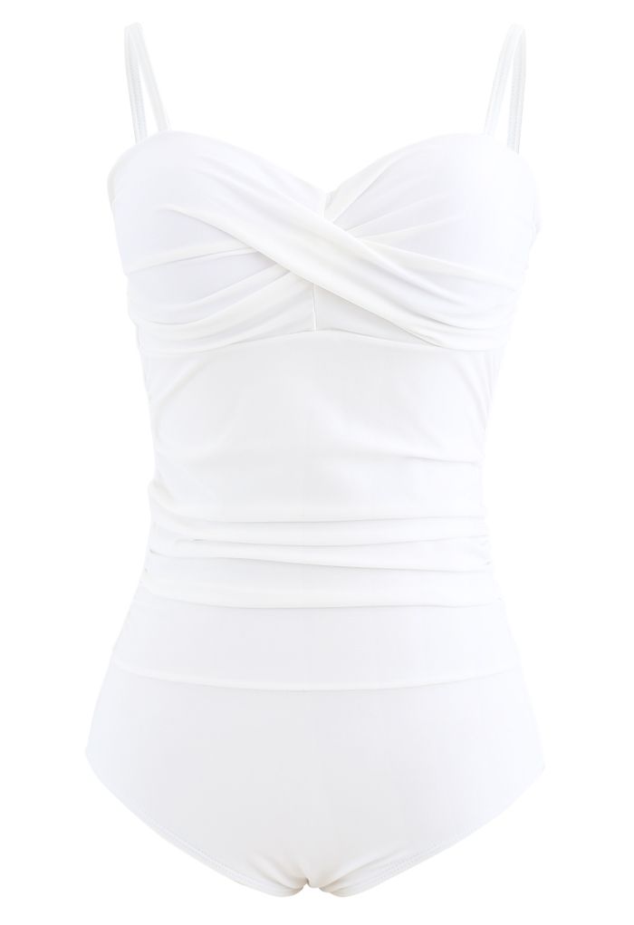 ملابس سباحة من قطعة واحدة بتصميم Ruched باللون الأبيض