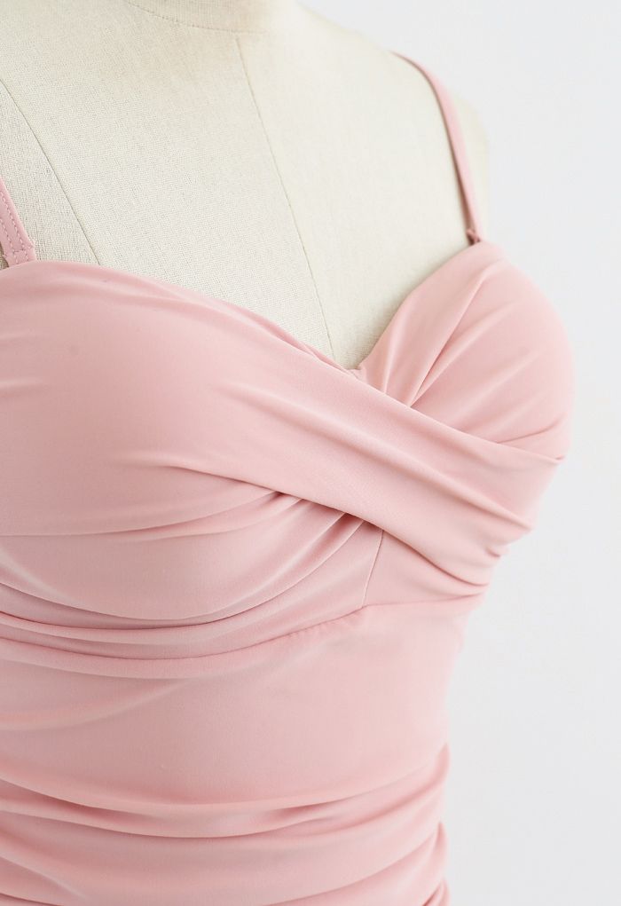 ملابس السباحة من قطعة واحدة بتصميم Ruched باللون الوردي