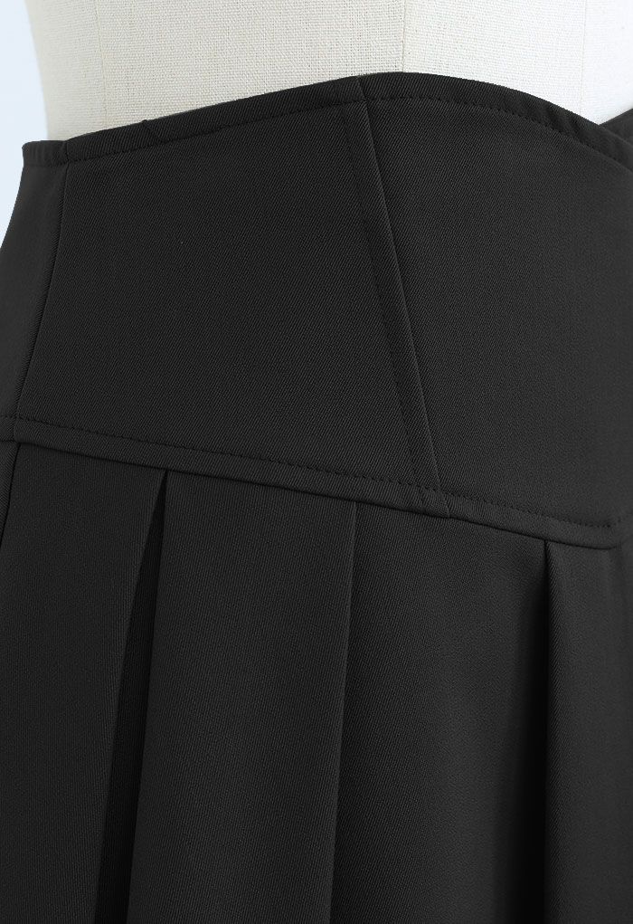 تنورة ميني بطيات الخصر المخصر باللون الأسود