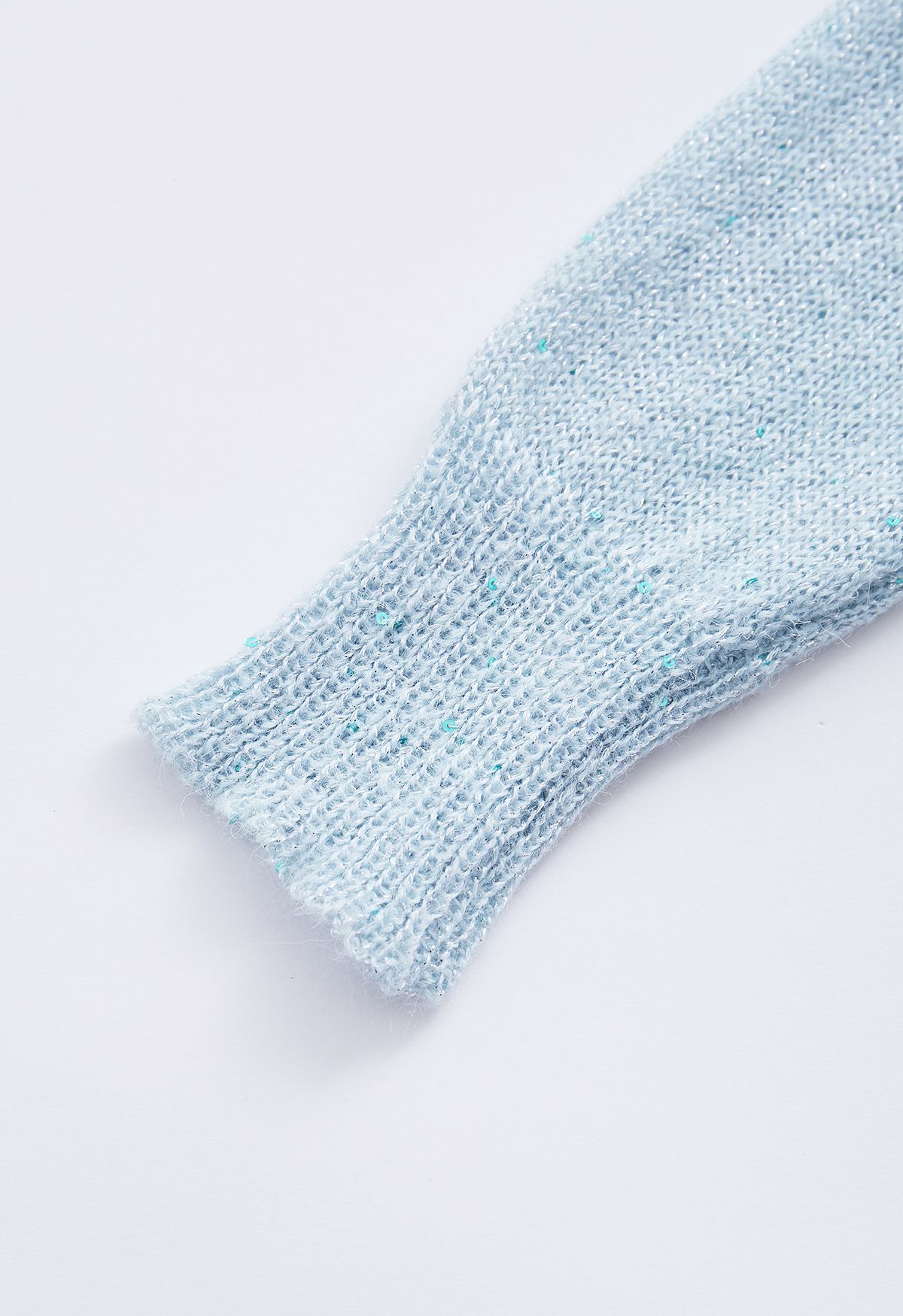 Lightweight Sequins Round Neck Knit Sweater in Baby Blue