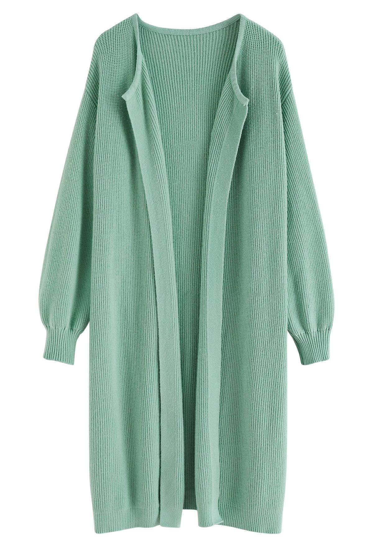 Open Front Longline Knit Cardigan in Turquoise