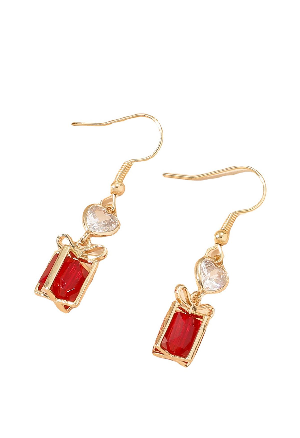 Gold Trim Red Crystal Gift Box Earrings