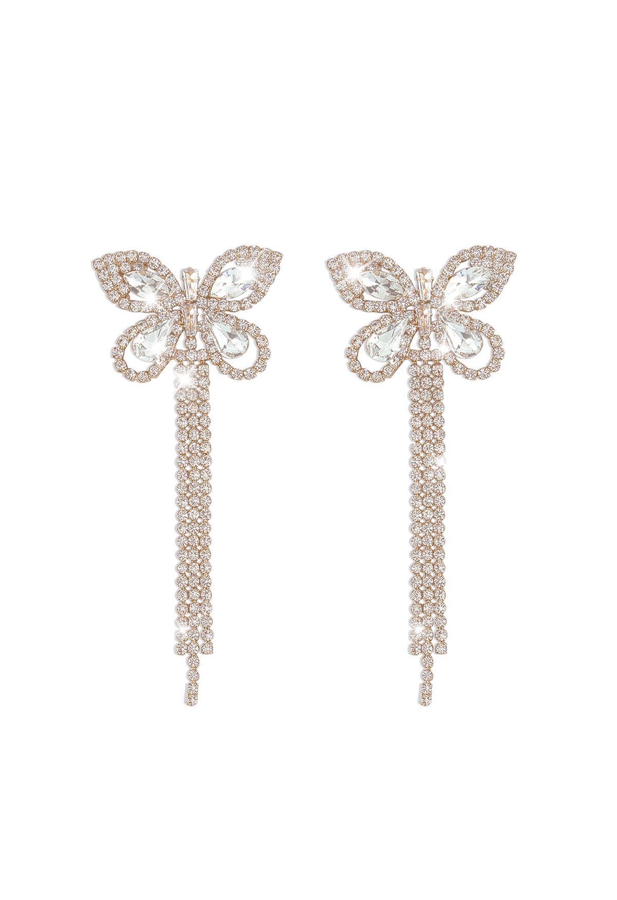 Full Diamond Butterfly Tassel Drop Earrings