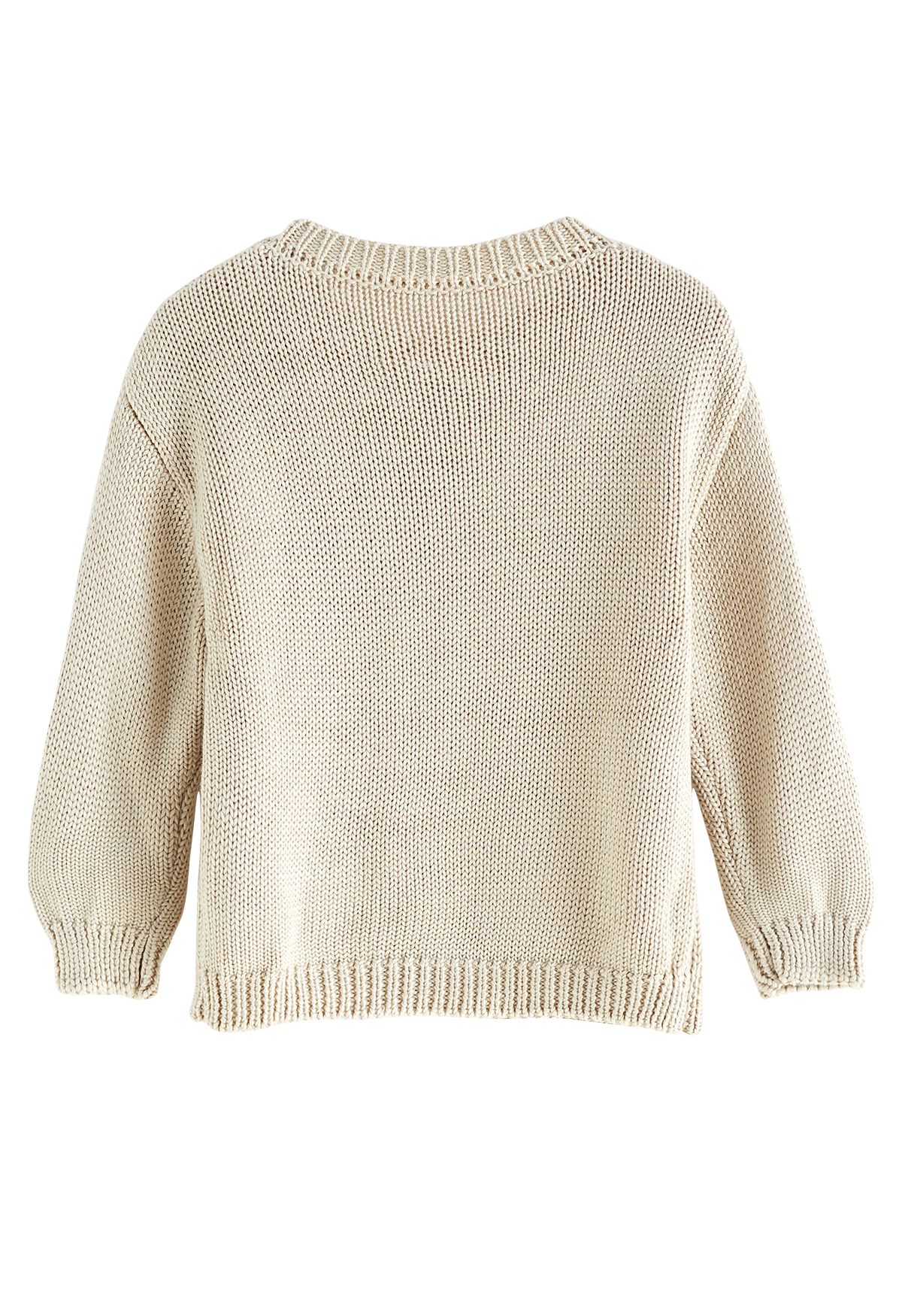 Pom-Pom Hand-Knit Sweater in Cream For Kids
