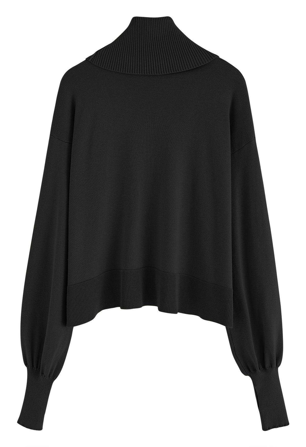 Turtleneck Side Buttons Slouchy Knit Top in Black