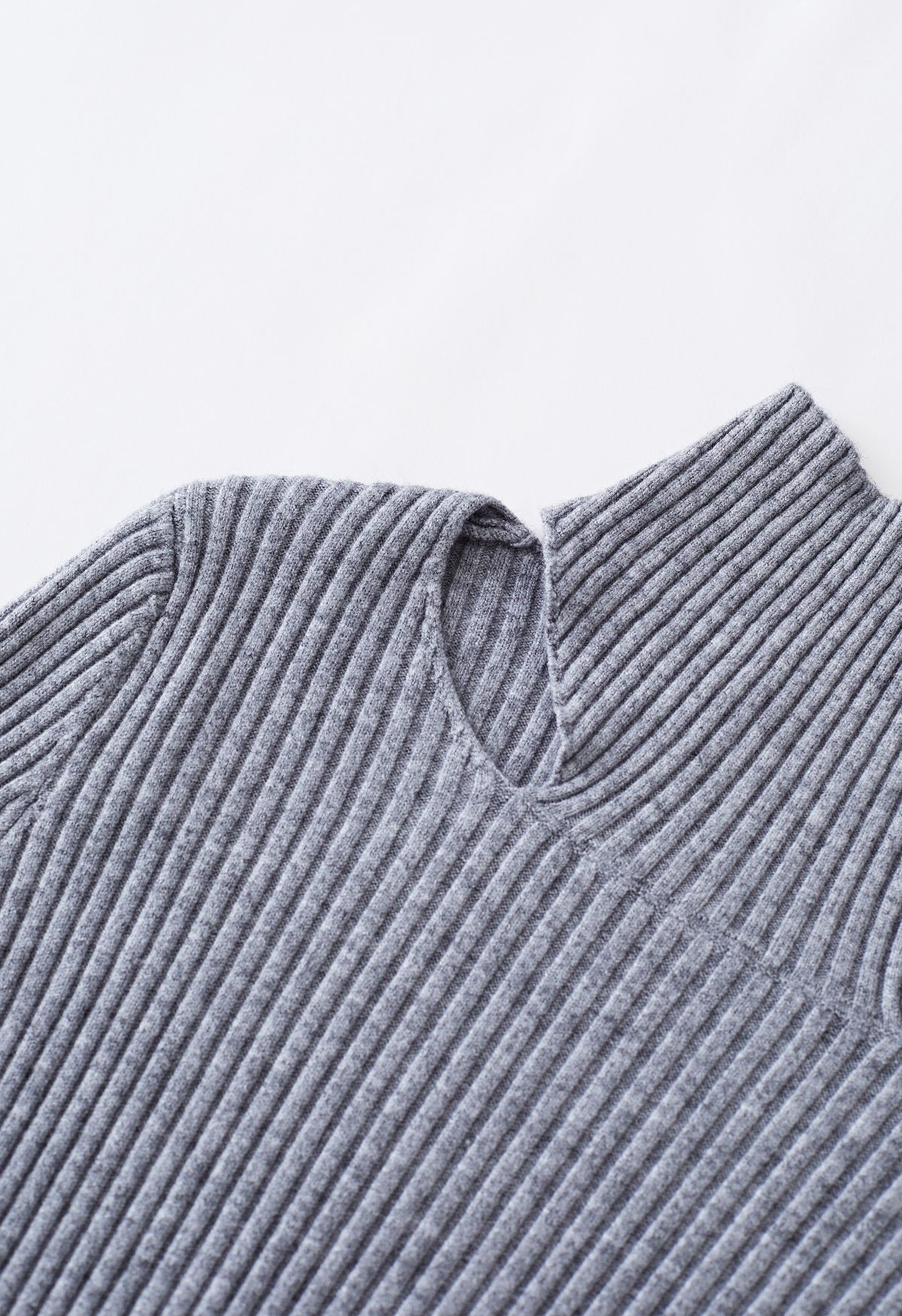 Cutout High Neck Rib Knit Top in Grey