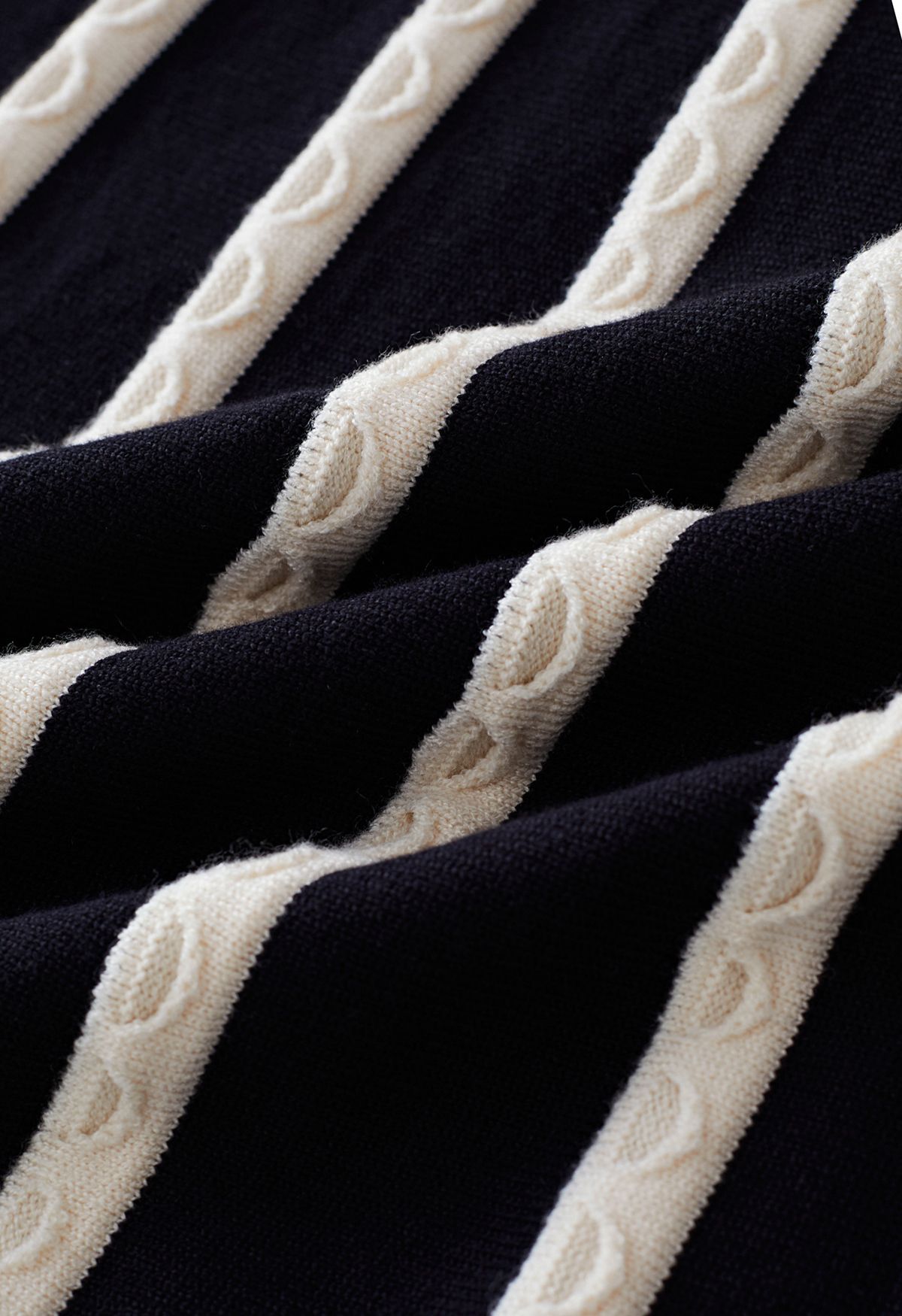 Zebra Stripe Wavy Texture Knit Skirt in Black