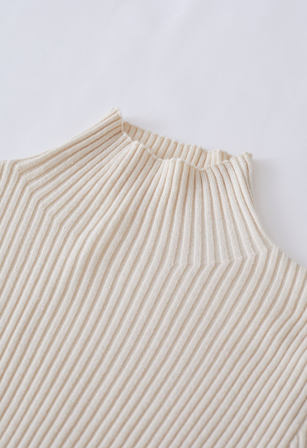 Mock Neck Ribbed Knit Twinset Top in Cream