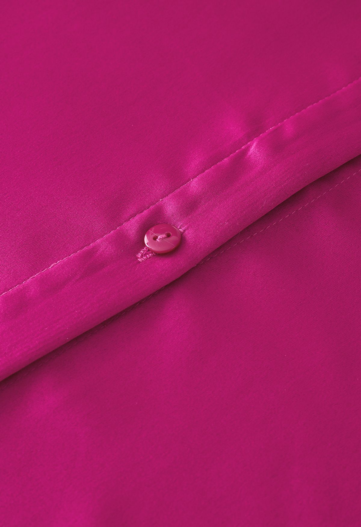 Feather Trim Cuffs Satin Shirt in Hot Pink