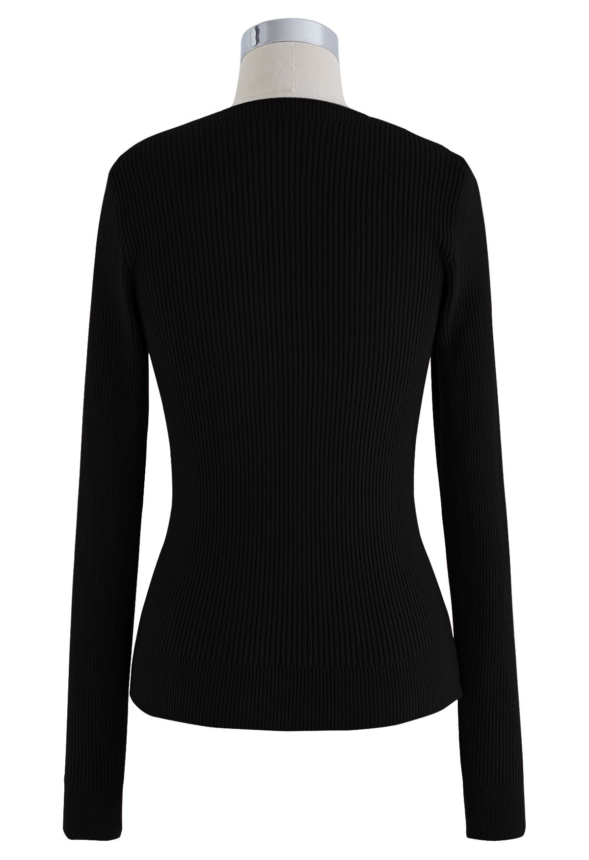 Sweetheart Twist Front Ribbed Knit Top in Black