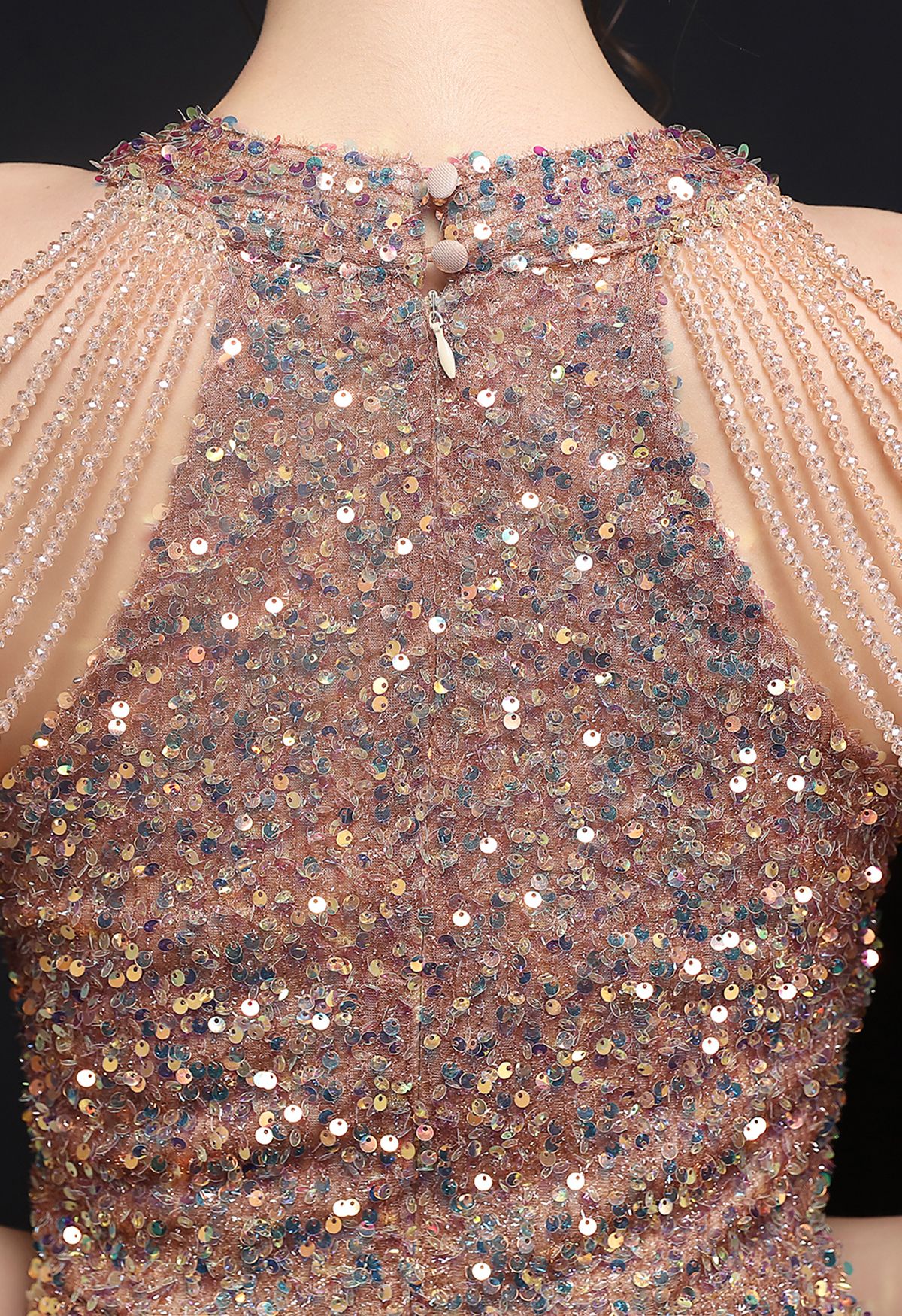 Sequins Halter Neck with Beads Cocktail Dress in Champagne