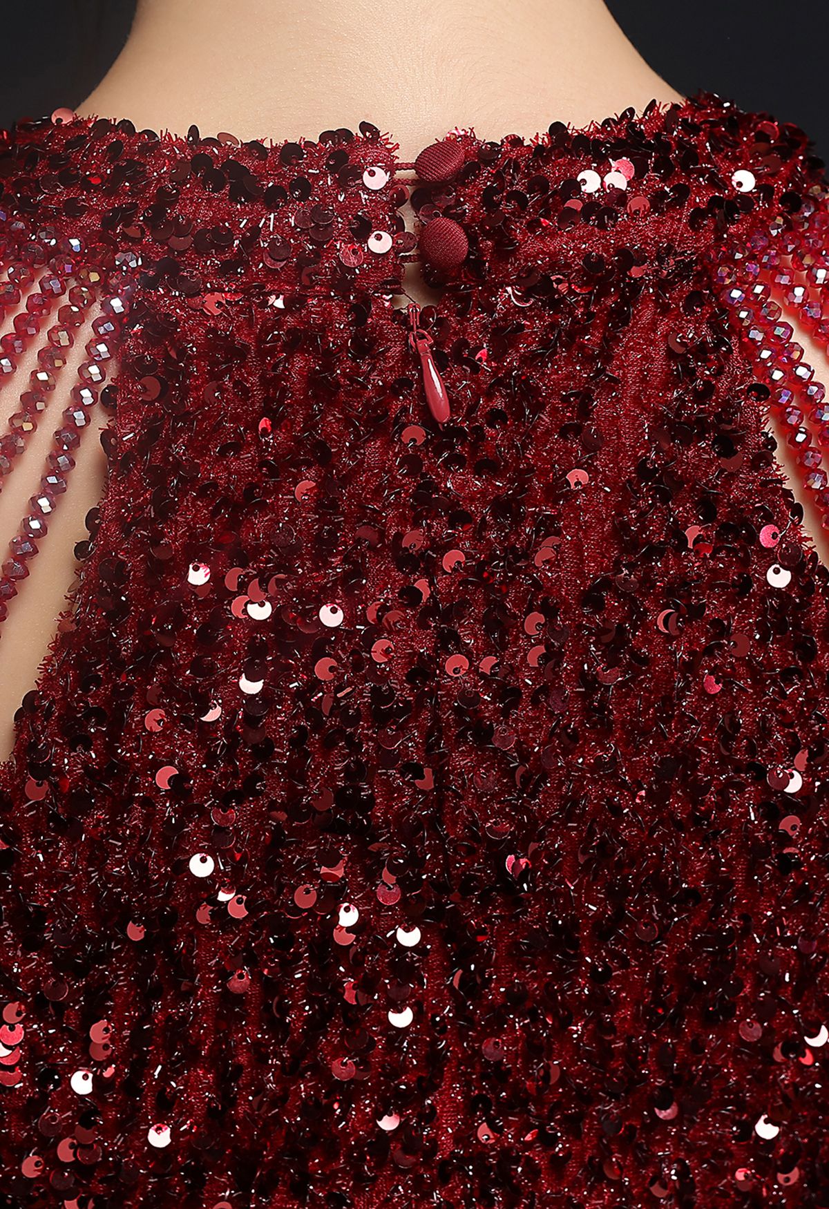Sequins Halter Neck with Beads Cocktail Dress in Burgundy