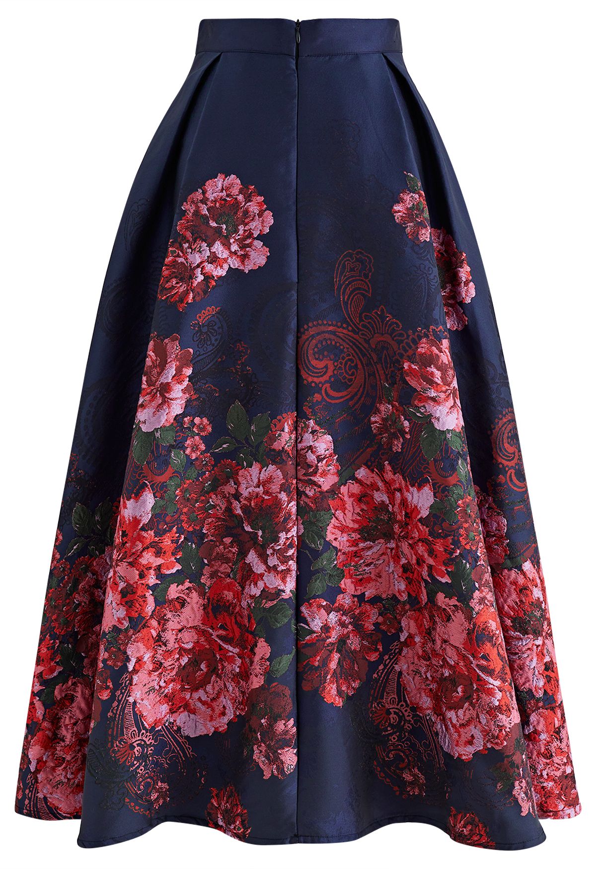 Bewitching Peony Jacquard Flare Skirt in Navy